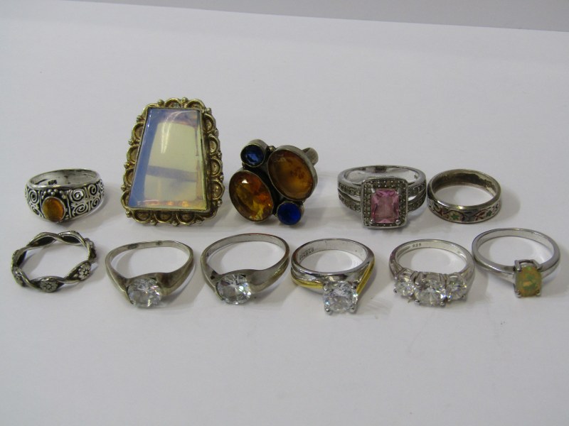 SILVER RINGS, selection of 11 silver rings, mostly stoneset, various designs and sizes