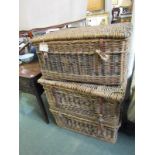 VINTAGE WICKER TRUNKS, Peckham Laundry wicker basket together with 2 similar