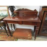 EDWARDIAN MAHOGANY HALL TABLE, single frieze drawer with carved back plate and octagonal tapering