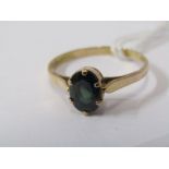 9ct YELLOW GOLD DARK BLUE GREEN SAPPHIRE SOLITAIRE, size Q