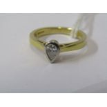 18ct YELLOW GOLD HEAVY WEIGHT PEAR CUT DIAMOND SOLITAIRE RING, approx 3.8 grams, size K