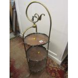 ARTS & CRAFTS, copper and brass 3 tier cake stand, 33" height