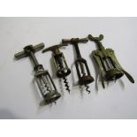 VINTAGE CORKSCREWS, collection of 4 patent pillar support corkscrews