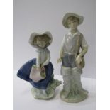 LLADRO, 2 Lladro figures of Fisherboy and Girl with basket of flowers