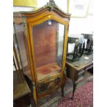 FRENCH DESIGN VITRINE, gilt metal applied mounts with painted reserve of amorous couple, 65"