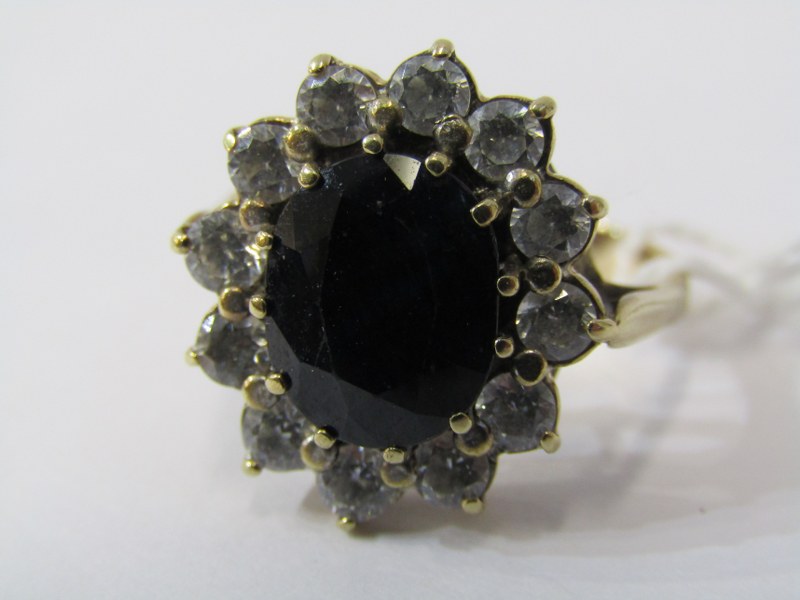 PRINCESS DIANA STYLE BLUE & WHITE STONE CLUSTER RING, set in 9ct yellow gold, size R - Image 2 of 6