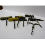 CORKSCREWS, collection of 7 vintage corkscrews including antler gripped and several turned wooden