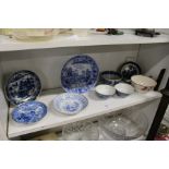 A small collection of 19th century and later English and Chinese blue and white porcelain together
