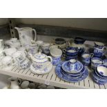 Blue and white china with various part services.