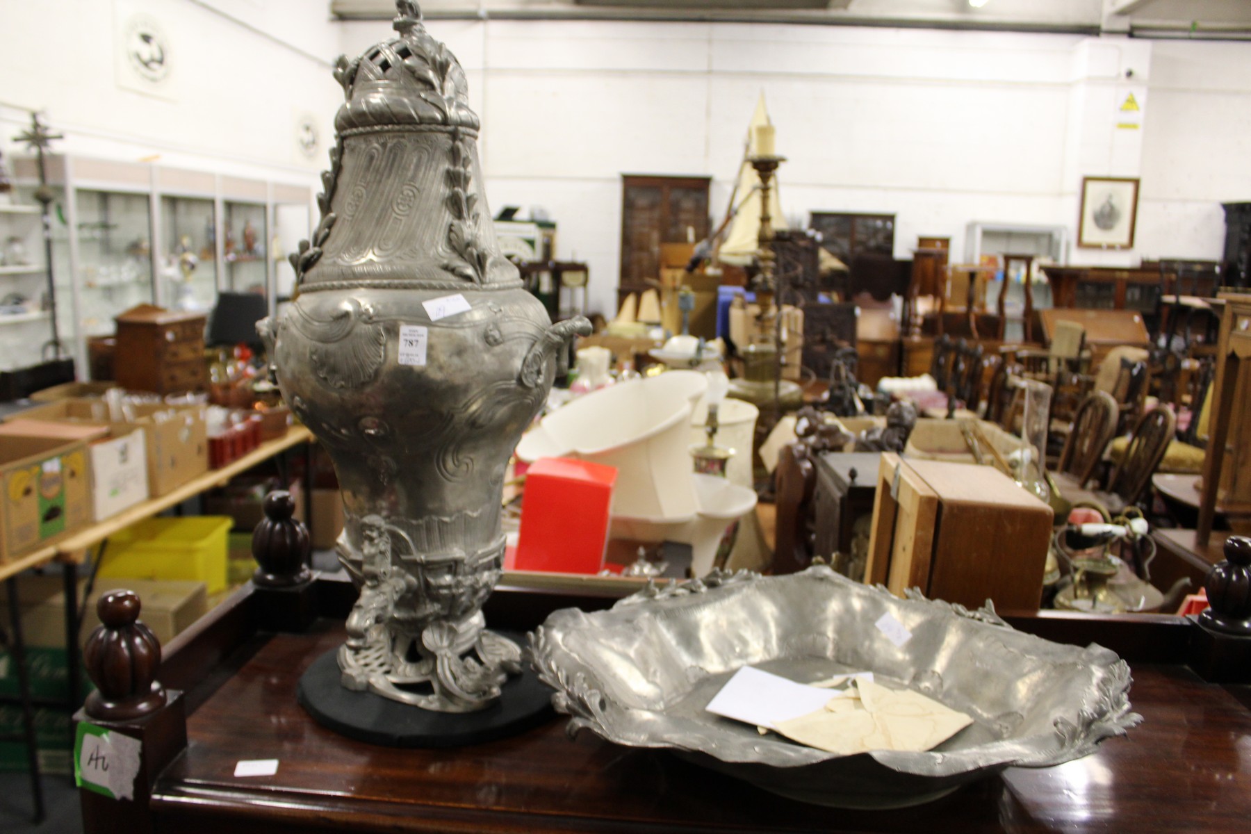 A large cast metal Samovar and basin.