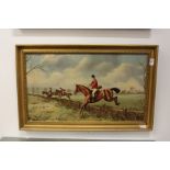 Michael Wood 'Hunting Scene with Figures on Horseback Jumping a fence' oil on canvas, signed.