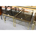 Two brass framed and smoked glass rectangular coffee tables.