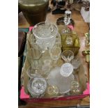 A box of glassware to include an ice pail, port decanter etc.