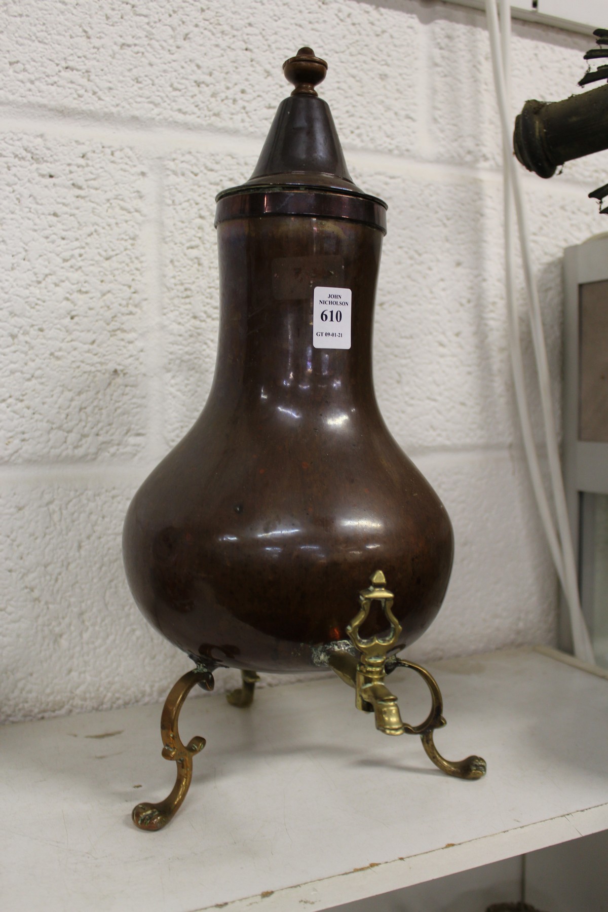 A Dutch copper and brass samovar.