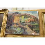 Impressionist school, abstract landscape, oil on canvas indistinctly signed, unframed.