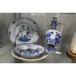 A small group of blue and white china.