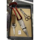 A pair of topiary shears, grape cutting scissors and flower arranging scissors.