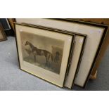 A colour print of a racehorse and a pair similar.