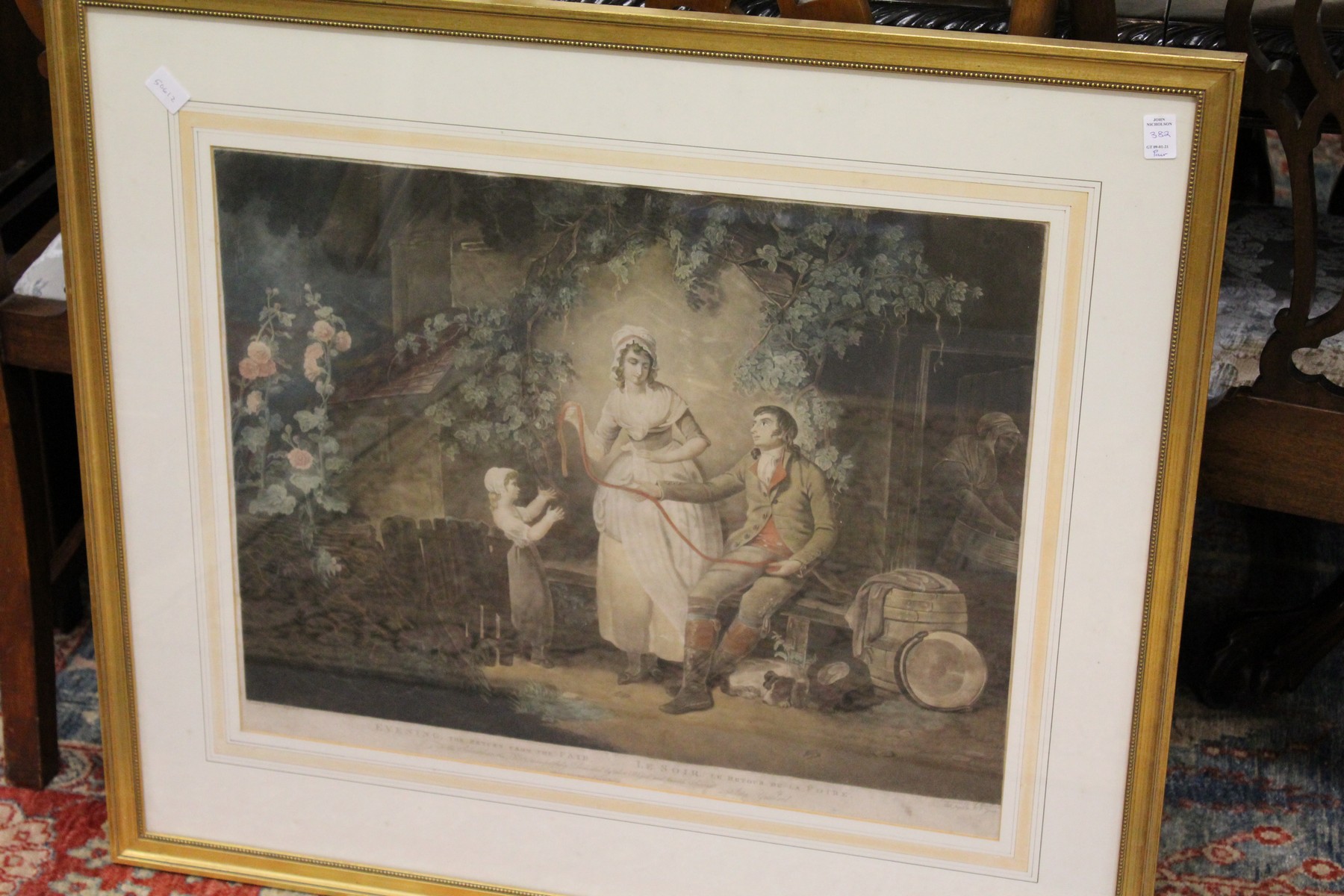 A pair of 19th century colour prints after Wheatley, entitled 'Morning' and 'Evening'. - Image 3 of 3