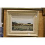 A rural landscape, oil on board, in a painted frame.