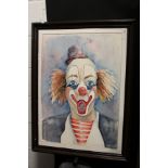 A painting of a clown, watercolour.