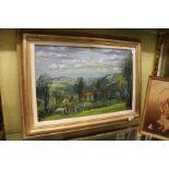 'Rural Landscape with Cottages' oil on canvas.