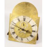 An 18th century long case clock movement with arch brass dial, signed Baddely, Allbrighton.