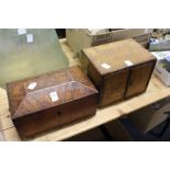 A 19th century tea caddy and a small two drawer cabinet.