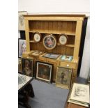 A good large Victorian pine dresser with double Delft rack, the base with a pair of cupboard