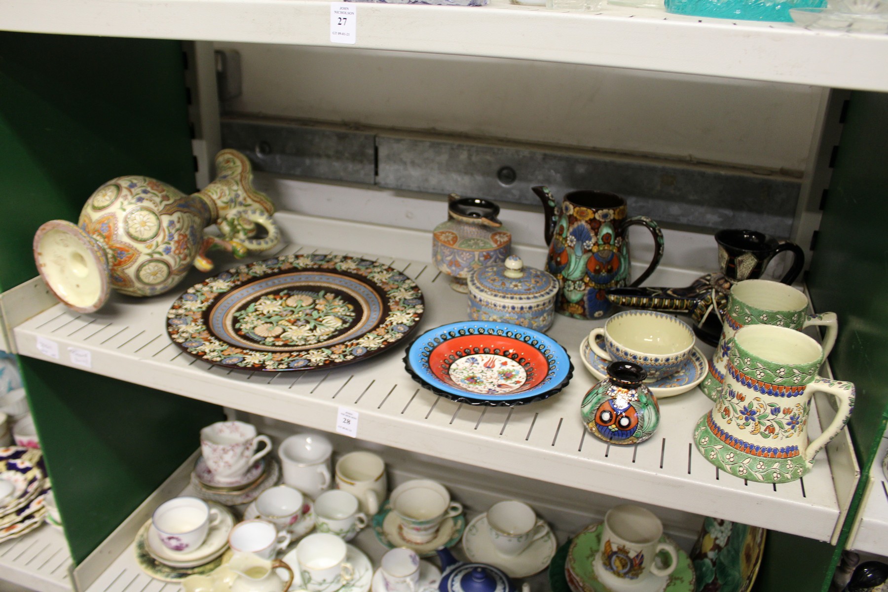 A quantity of Swiss Thoune decorative pottery items to include a ewer, various mugs, plates etc. - Image 2 of 2