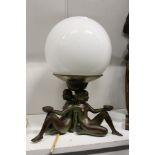 An Art Deco style lamp, the base modelled as three seated female nudes.