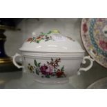 A Vienna porcelain floral decorated twin handled bowl and cover.