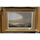 'Moody Seascape' oil on canvas, in a decorative frame.