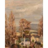 Early 20th century school, a country landscapes with distant hills, oil on canvas, 20" x 16".