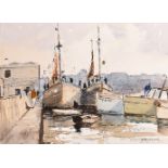 Dudley Burnside (1912-2005) British, 'The Barbican, Plymouth', watercolour, signed and inscribed