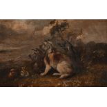 Attributed to J. Langlois, A pair of scenes of resting terriers, oil on canvas, each 8" x 12".