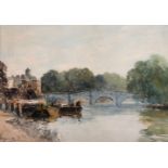 Thomas Swift Hutton (1860 - 1935) British school, a scene of Richmond bridge with figures