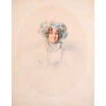 Circle of George Richmond (1809-1896) British, Oval bust length portrait of a lady, watercolour,