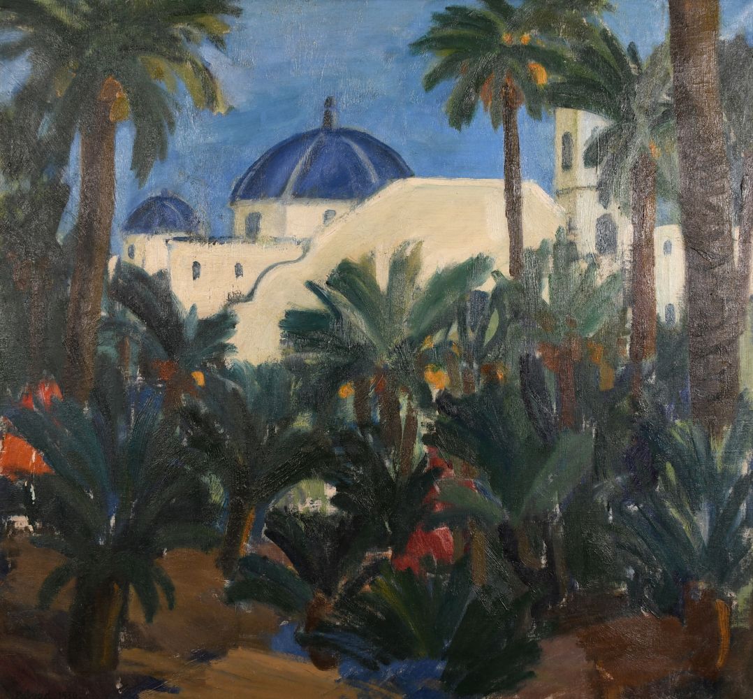 Leo Estuad (1902-1986) Danish, a view of Moorish buildings set amongst palm trees, oil on canvas,