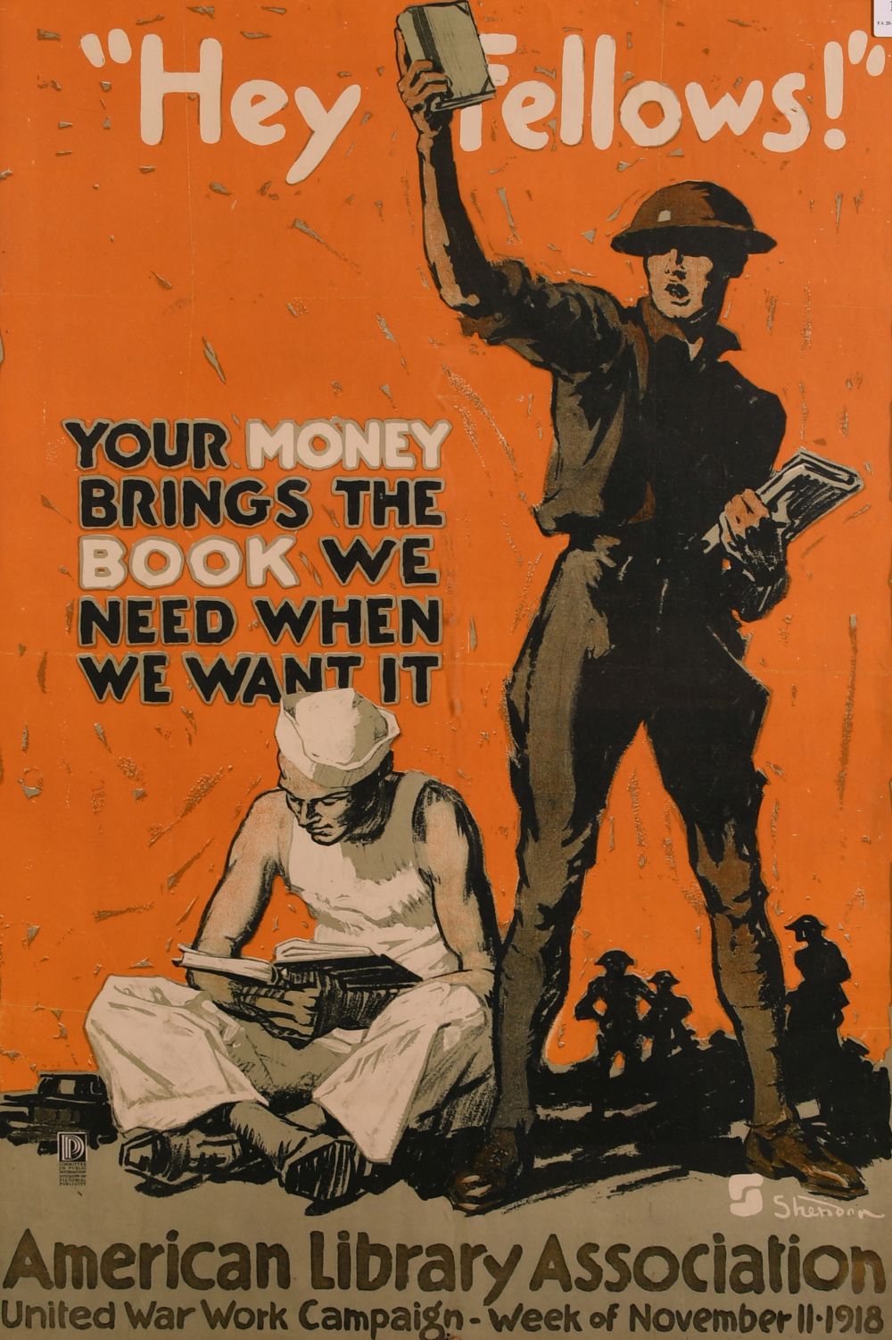 After John E. Sheridan (1880-1948) American, 'Hey Fellows, Your Money Brings the Book we Need When