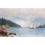 20th century English school, sailing boats before Dartmouth Castle, circa 1920, oil on canvas, 34" x