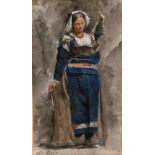 19th Century European School. A Lady in Traditional Costume, Watercolour, Signed Indistinctly, 10" x