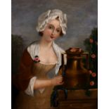 19th century English school, Portrait of a lady with an urn, oil on canvas, 21" x 17".