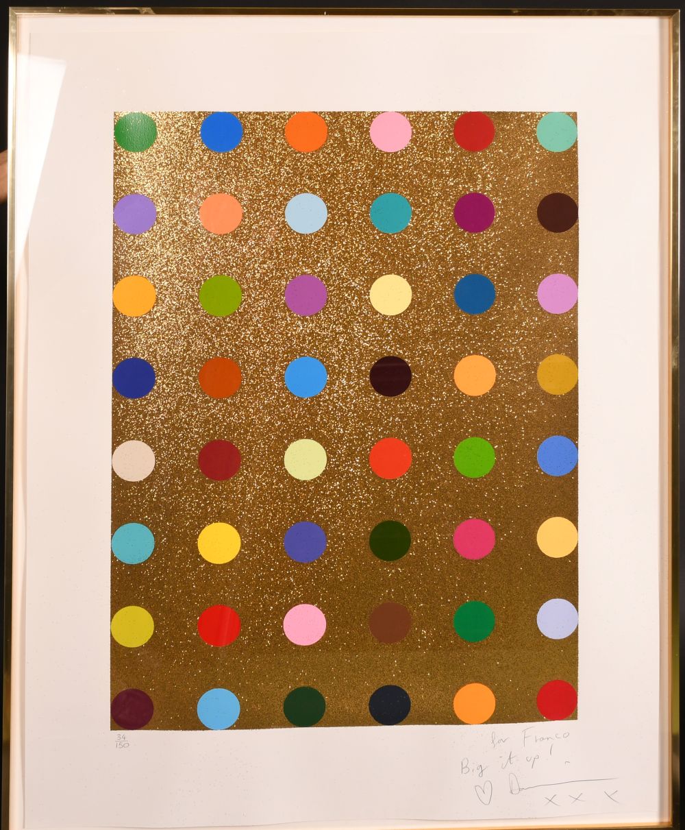 Damien Hirst, (B. 1965), untitled gold gift spot, framed screenprint in colours, gold glitter/ - Image 2 of 4