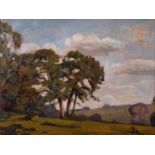 John Brown (20th century) Scottish, landscape with trees, oil on board, signed with initials, 10"