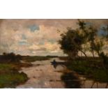 Victor Bauffe (1849-1921) Dutch, "Kortenhoef", A Figure rowing on the river Vecht, signed, inscribed