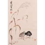 20th century Chinese school, quail amongst foliage, signed and sealed upper left sealed lower right,