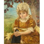 19th century, possibly Russian, portrait of a girl in a landscape, oil on canvas, signed with