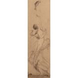 An art nouveau etching of a mermaid with a fish, indistinctly signed in pencil, 7.5" x 2.5".