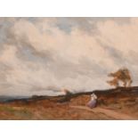 Joseph Vickers de Ville (1856-1925) British, figures on a path on a windy day, signed, oil on board,